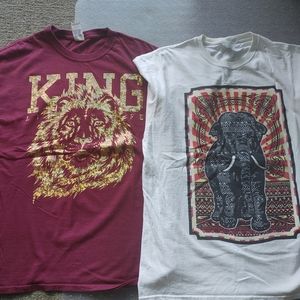 2 Mens shirts animal Lion Elephant